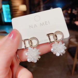 Zircon Camellia Earrings for Women - All-Match Letter Design