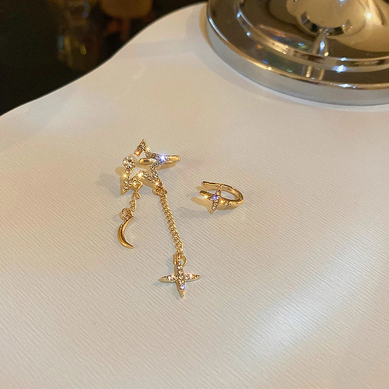 Zircon Star Moon Ear Clip Earrings