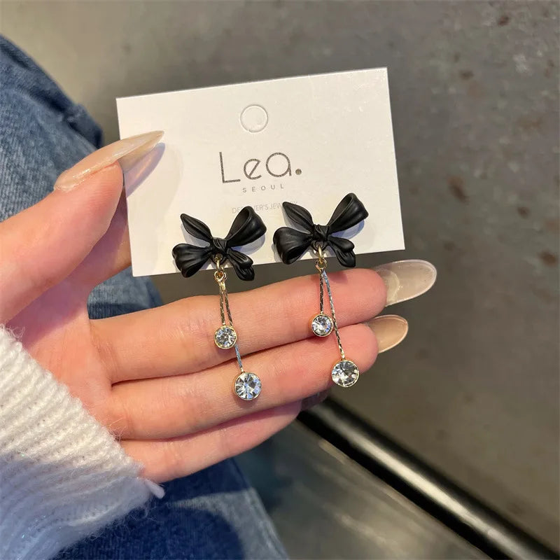 Bow Clip on Earrings Rhinestone Pendant for Women