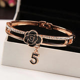 Enamel Camellia Bangle Crystal Letter Bangles Wedding Jewelry