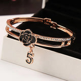 Enamel Camellia Bangle Crystal Letter Bangles Wedding Jewelry