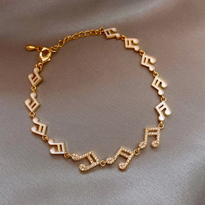 Rhinestone Music Note Charm Bracelet for Women Girls