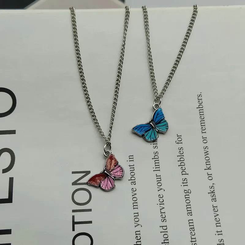 Gradient Butterfly Necklace for Women Girls Silver Butterflies Pendant Choker