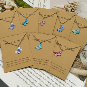 Gradient Butterfly Necklace for Women Girls Silver Butterflies Pendant Choker