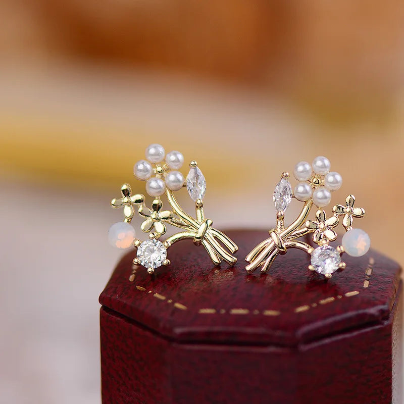 Zircon Flower Clip on Earrings for Women