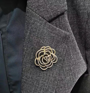 Camellia Crystal Flower Brooch Pin for Women Party Accessory