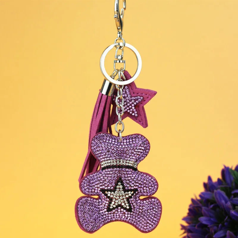 Cashmere Tassel Bear Hot Rhinestone Keychain Bag Pendant