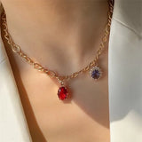 Colorful Crystal Pendant Necklace for Women Vintage Y2K Choker Necklace