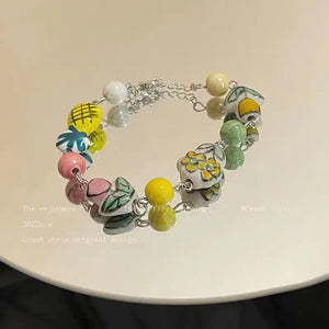 Childlike Fruit Butterfly Love Ceramic Bracelet Girls Bohemia Cartoon Animal Bea