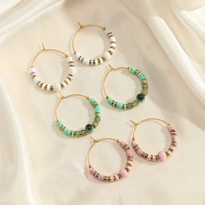 Colorful Acrylic Soft Clay Hoop Earrings Vintage Circle Simulated Pearl Bridal