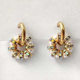 Colorful Crystal Pearl Hoop Earrings For Women Golden Stainless Steel Jewelry