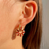 Colorful Crystal Pearl Hoop Earrings For Women Golden Stainless Steel Jewelry