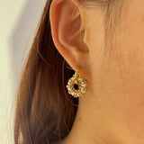 Colorful Crystal Pearl Hoop Earrings For Women Golden Stainless Steel Jewelry