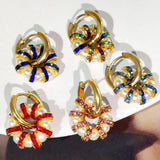 Colorful Crystal Pearl Hoop Earrings For Women Golden Stainless Steel Jewelry
