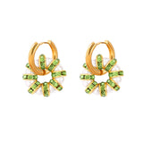 Colorful Crystal Pearl Hoop Earrings For Women Golden Stainless Steel Jewelry