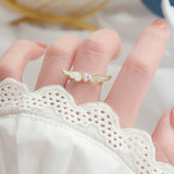 14K Zircon Micro Inlaid Pearl Wing Ring for Women