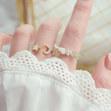 14K Zircon Micro Inlaid Pearl Wing Ring for Women