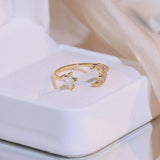 14K Zircon Micro Inlaid Pearl Wing Ring for Women