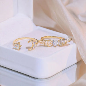 14K Zircon Micro Inlaid Pearl Wing Ring for Women