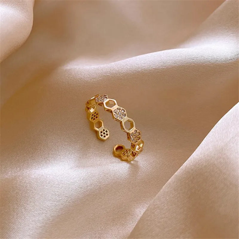 Hollow Geometric Zircon Open Ring for Women Wedding Jewelry