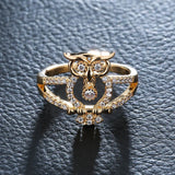 Hollow Owl Zircon Ring 18K Plated Animal Jewelry