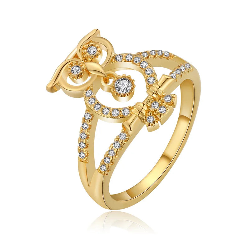 Hollow Owl Zircon Ring 18K Plated Animal Jewelry