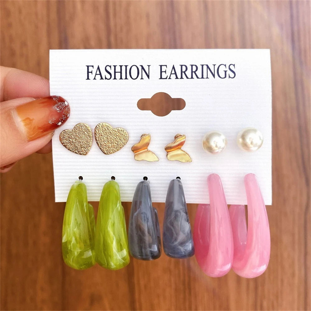 Sweet Heart Butterfly Hoop Colorful Resin Drop Earrings