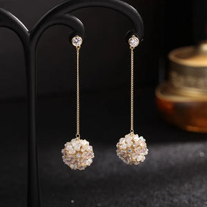 Flower Ball 925 Silver Needle Earrings Zircon Shell Drop Earrings