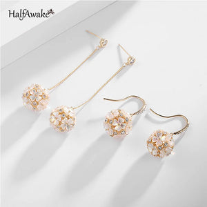 Flower Ball 925 Silver Needle Earrings Zircon Shell Drop Earrings