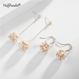 Flower Ball 925 Silver Needle Earrings Zircon Shell Drop Earrings