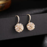 Flower Ball 925 Silver Needle Earrings Zircon Shell Drop Earrings