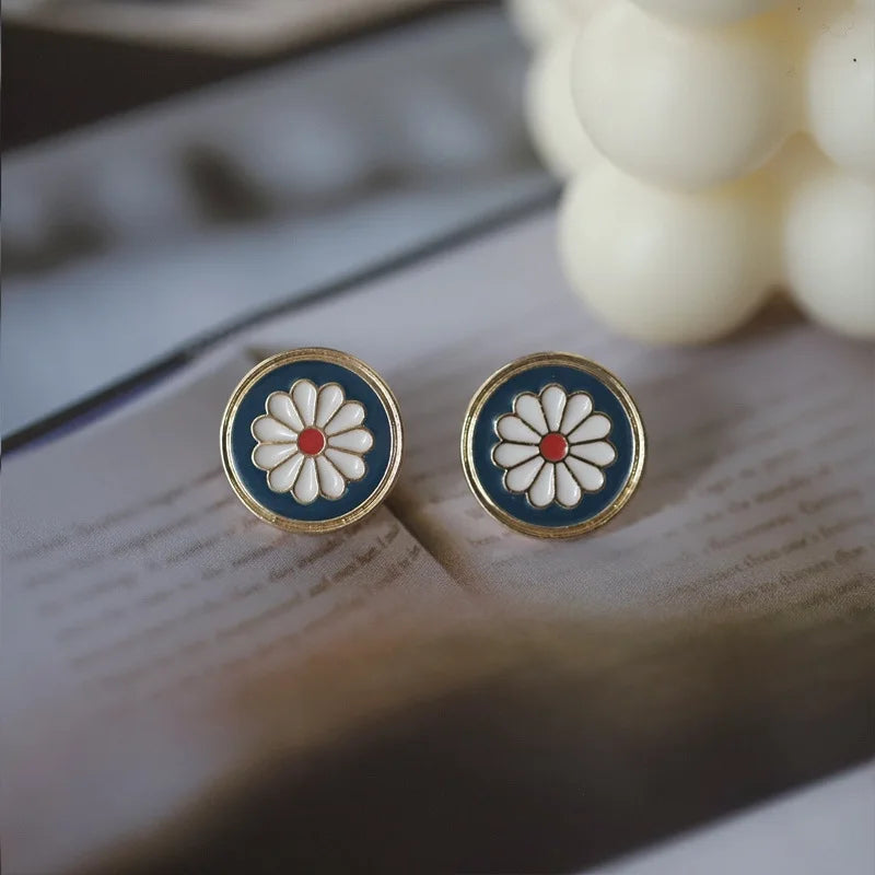 Vintage Flower Enamel Stud Earrings Boucle d'oreille Brincos