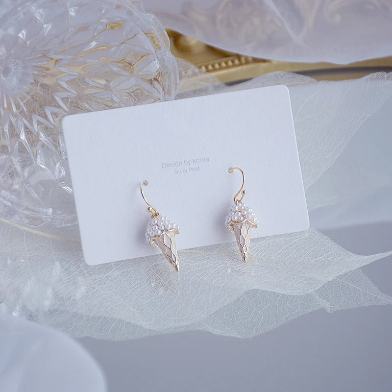 Delicate Full Pearl Ice Cream Earring 14K Plated Drop Earring