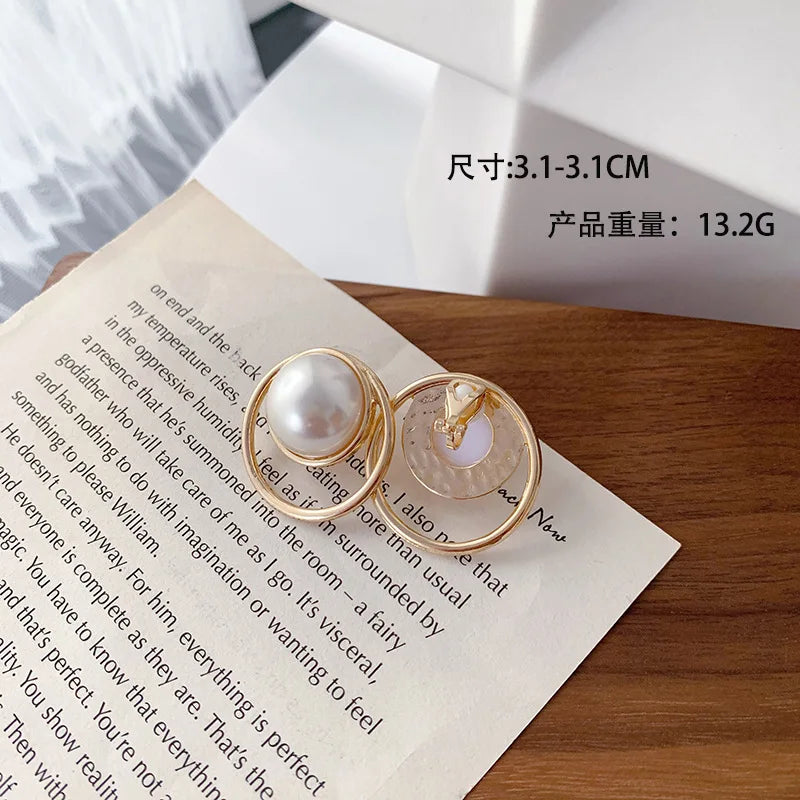 Simulated Pearl Big Round Clip Earrings Baroque Pearl Ear Clips Women Jewelry