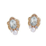 French Freshwater Pearl Round Crystal Earrings 925 Sterling Silver 14K Plated