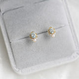 French Freshwater Pearl Round Crystal Earrings 925 Sterling Silver 14K Plated