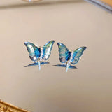 Temperament Butterfly Earrings 925 Silver Zircon Studs