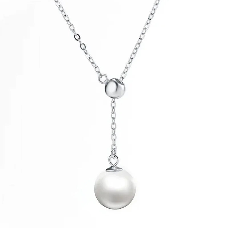Adjustable Tassel Pearls Pendant Necklace Women 925 Sterling Silver