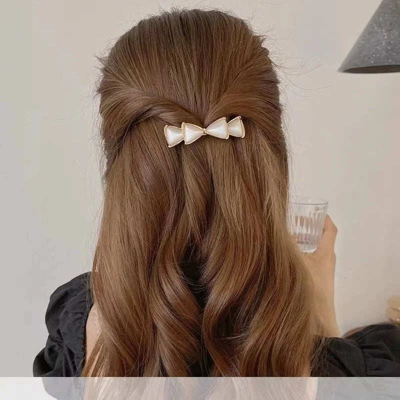 Opal Alloy Hairpin Spring Clips Double Layers Bowknot Hair Barrette
