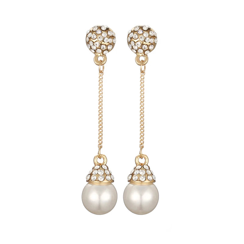 Bridal Tassel Pearl Earrings Rhinestone Ear Clips Wedding Accessories