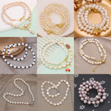 Pearl Beads Necklace Big Rice Round Letter Heart Choker