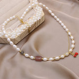 Pearl Beads Necklace For Women Ladies Big Rice Round Letter Heart Pearl Necklace