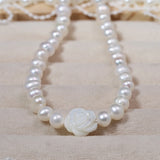 Pink Pearl Beads Necklace for Women Big Rice Round Choker Jewelry Charms