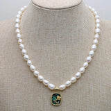 Pearl Beads Necklace Women Ladies Baroque Round Bowknot Pendant Choker Jewelry