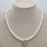 Pearl Beads Necklace Women Ladies Baroque Round Bowknot Pendant Choker Jewelry