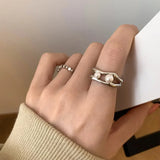 Silver Double Pearl Opening Rings for Women - Birthday Gift