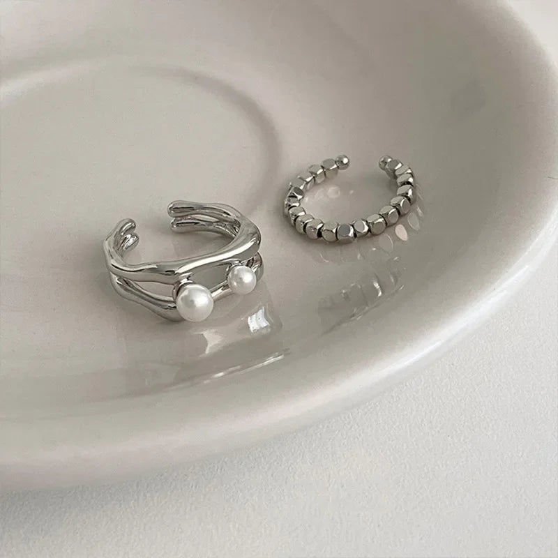 Silver Double Pearl Opening Rings for Women - Birthday Gift