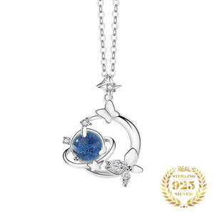 Zircon Butterfly Glaze Necklace 925 Sterling Silver Pendant Chain