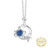 Zircon Butterfly Glaze Necklace 925 Sterling Silver Pendant Chain