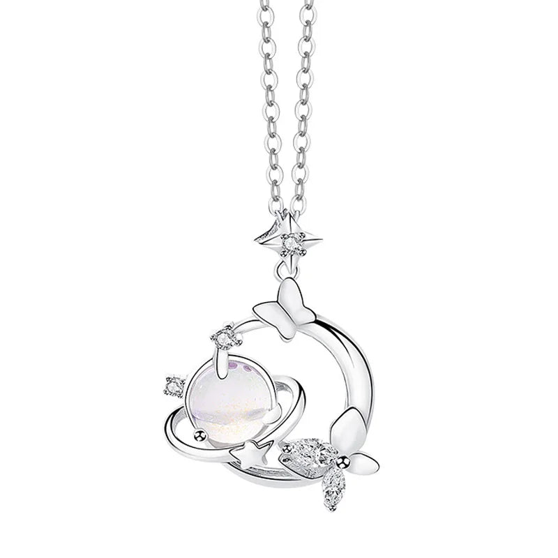 Zircon Butterfly Glaze Necklace 925 Sterling Silver Pendant Chain